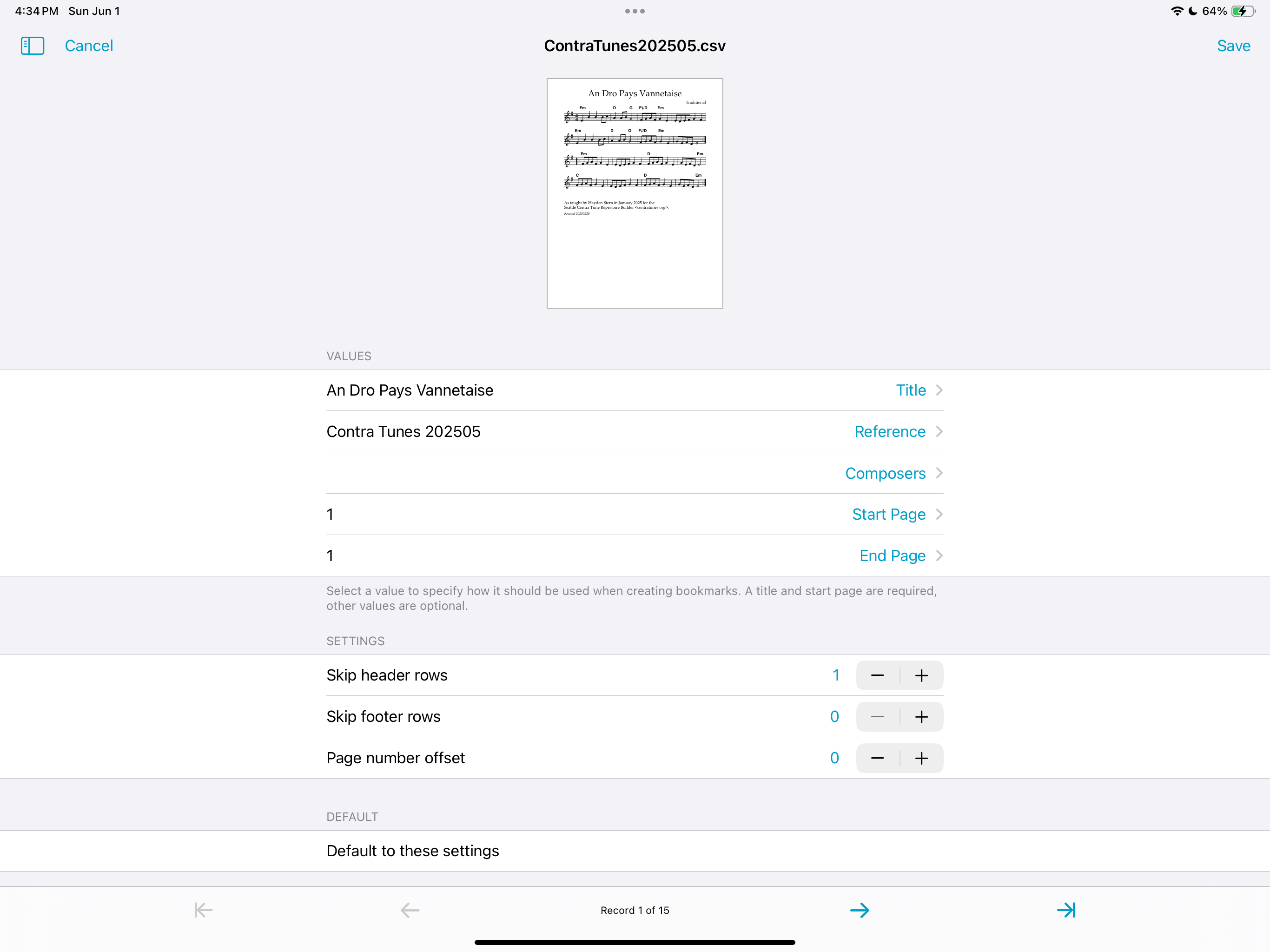 Screenshot of the Index Import tool.