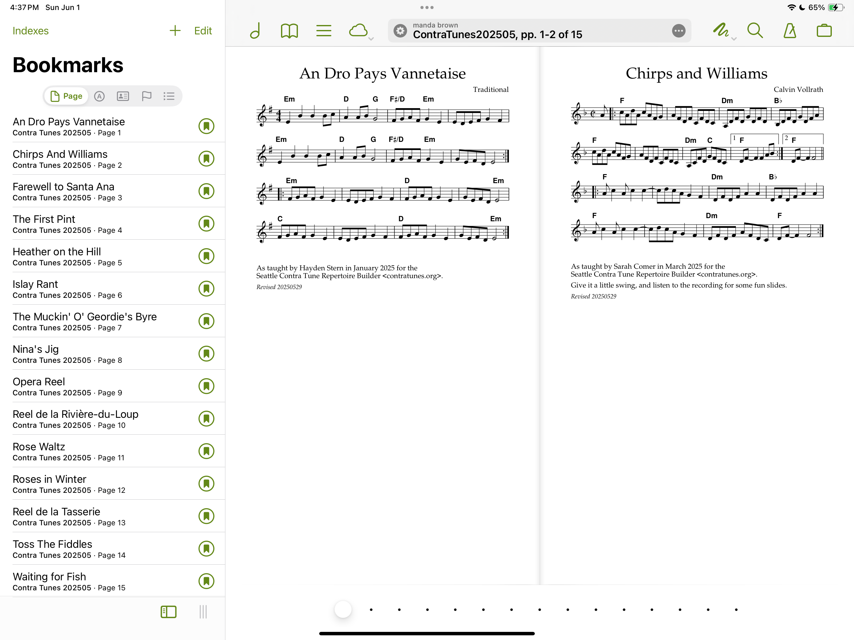 Screenshot of the imported bookmarks.