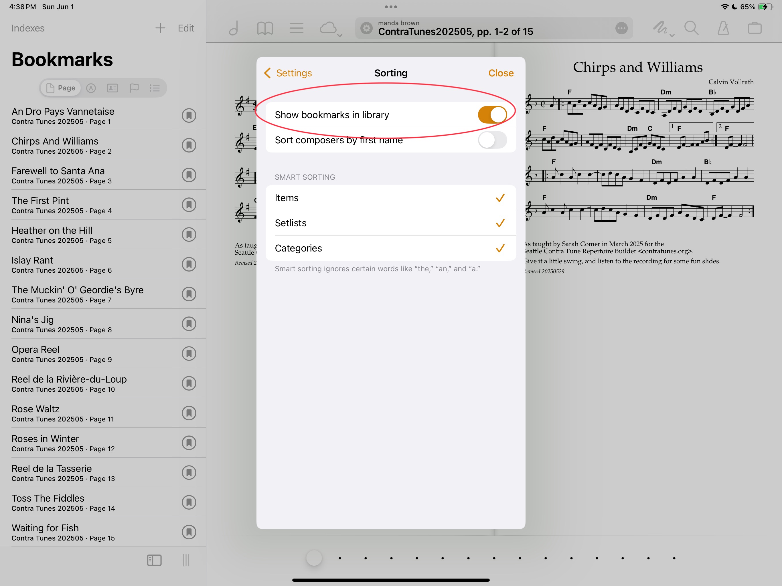 Screenshot of the sorting settings.